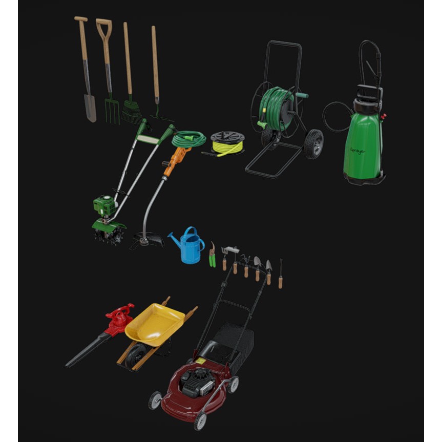 Gardening Tool Pack 3D Model – Low Poly PBR Asset, FBX & Blender - View 4