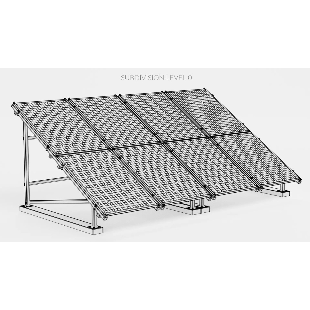 Solar Panel 3D Model – Double Monocrystalline Array, PBR, Blender - View 11
