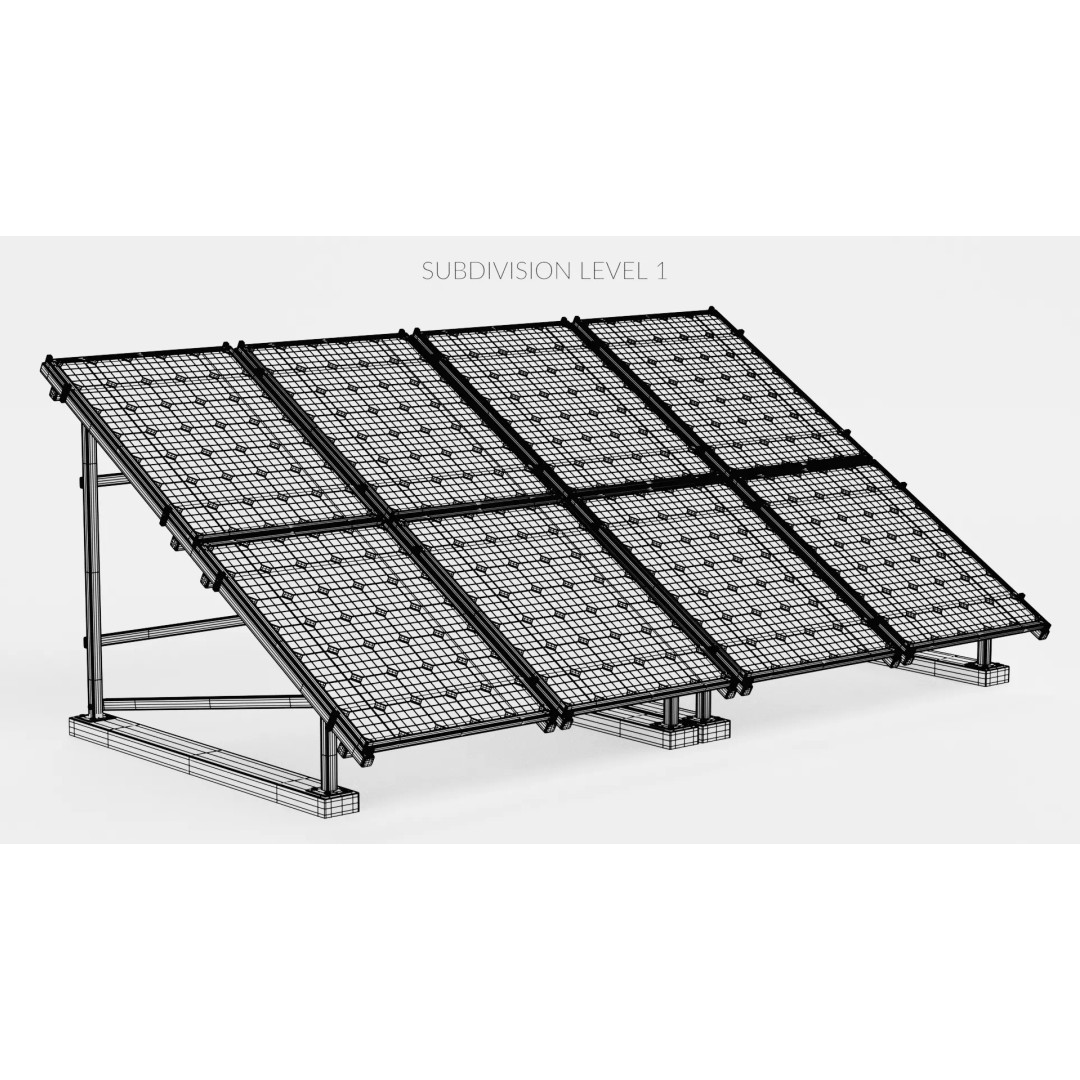 Solar Panel 3D Model – Double Monocrystalline Array, PBR, Blender - View 12