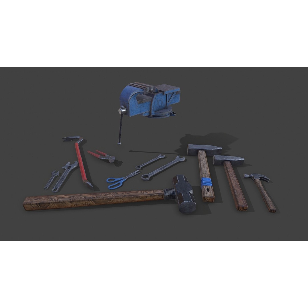 Set of Tools 3D Model – Low Poly Game Asset, FBX, PBR Textures - View 16