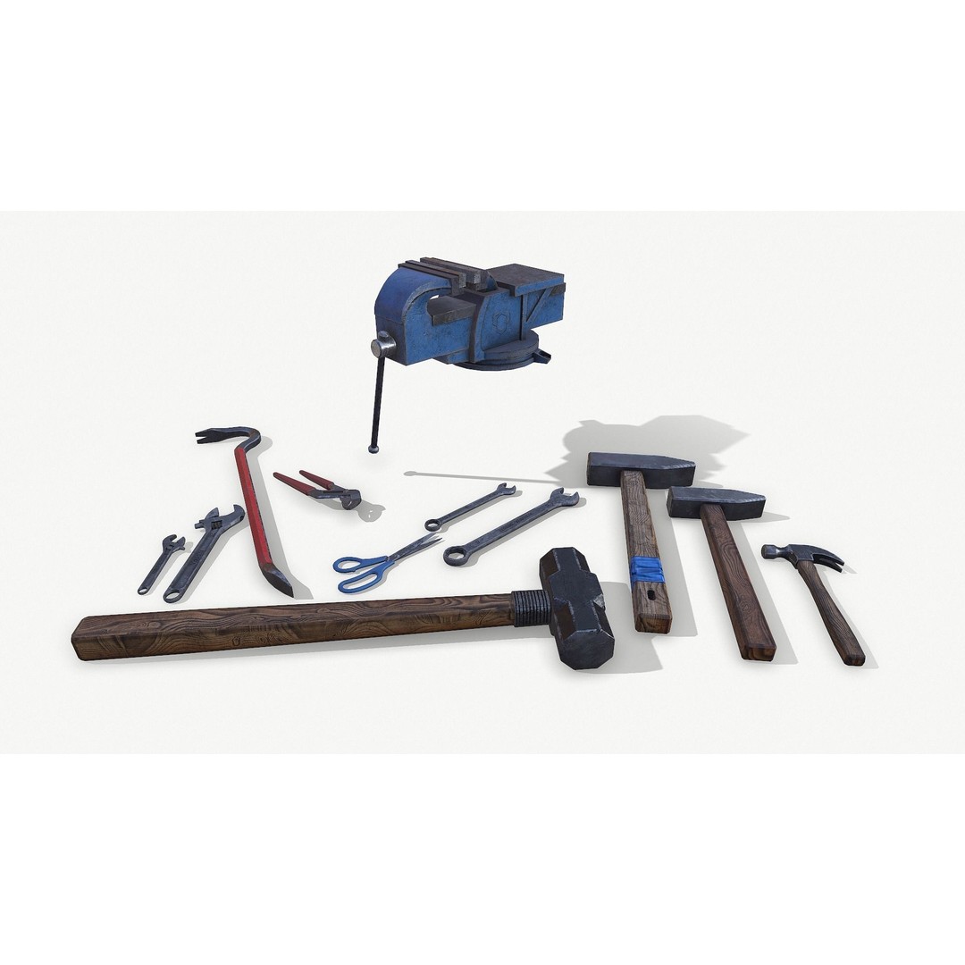 Set of Tools 3D Model – Low Poly Game Asset, FBX, PBR Textures - View 3