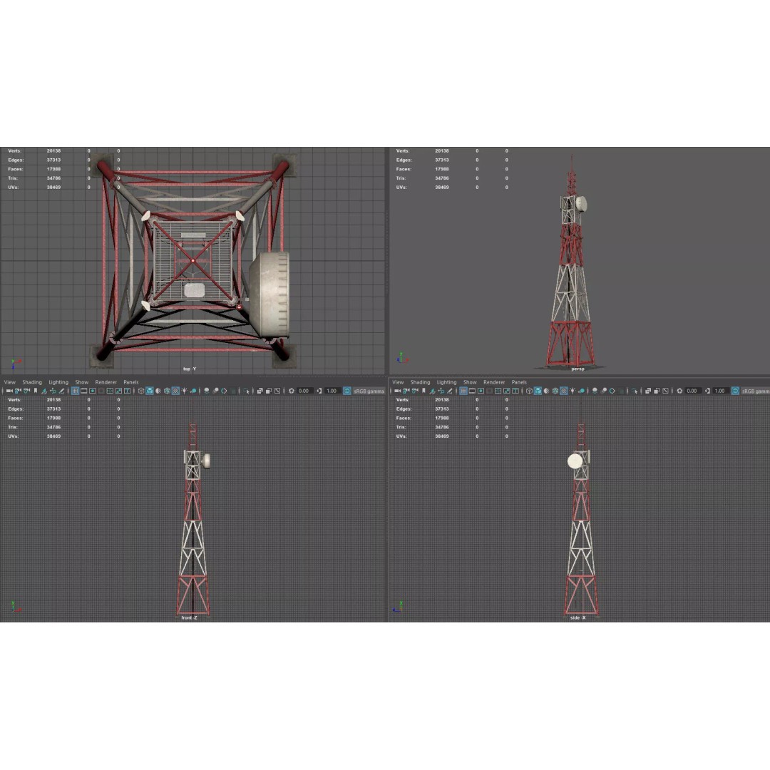 Radio Tower 3D Model – Low Poly Industrial Asset, PBR, FBX - View 12