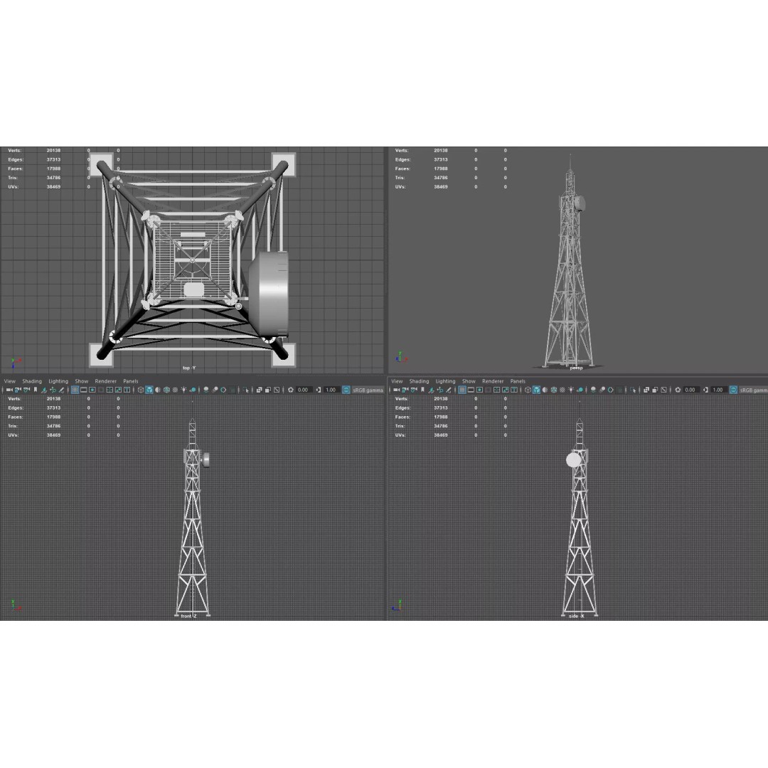 Radio Tower 3D Model – Low Poly Industrial Asset, PBR, FBX - View 13