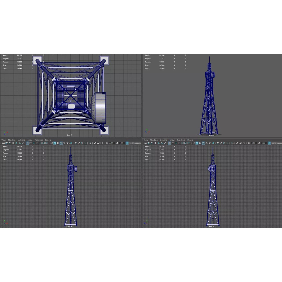 Radio Tower 3D Model – Low Poly Industrial Asset, PBR, FBX - View 14
