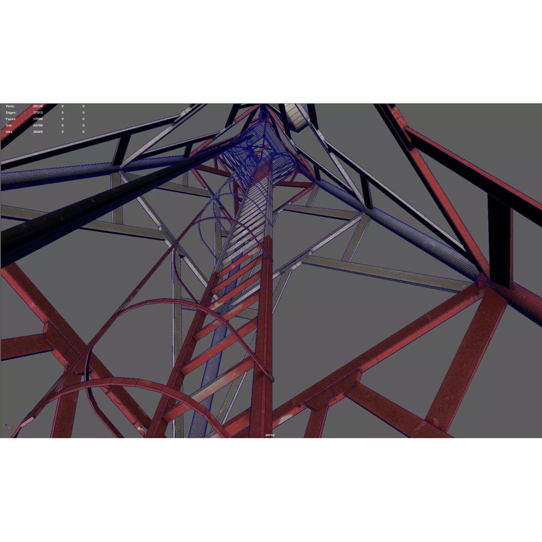 Radio Tower 3D Model – Low Poly Industrial Asset, PBR, FBX - View 16