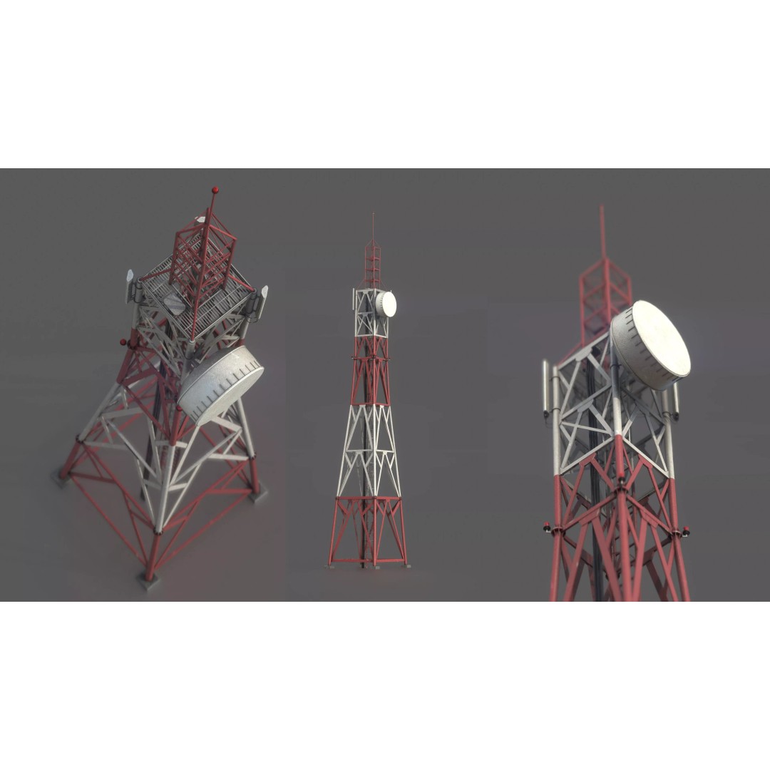 Radio Tower 3D Model – Low Poly Industrial Asset, PBR, FBX - View 2