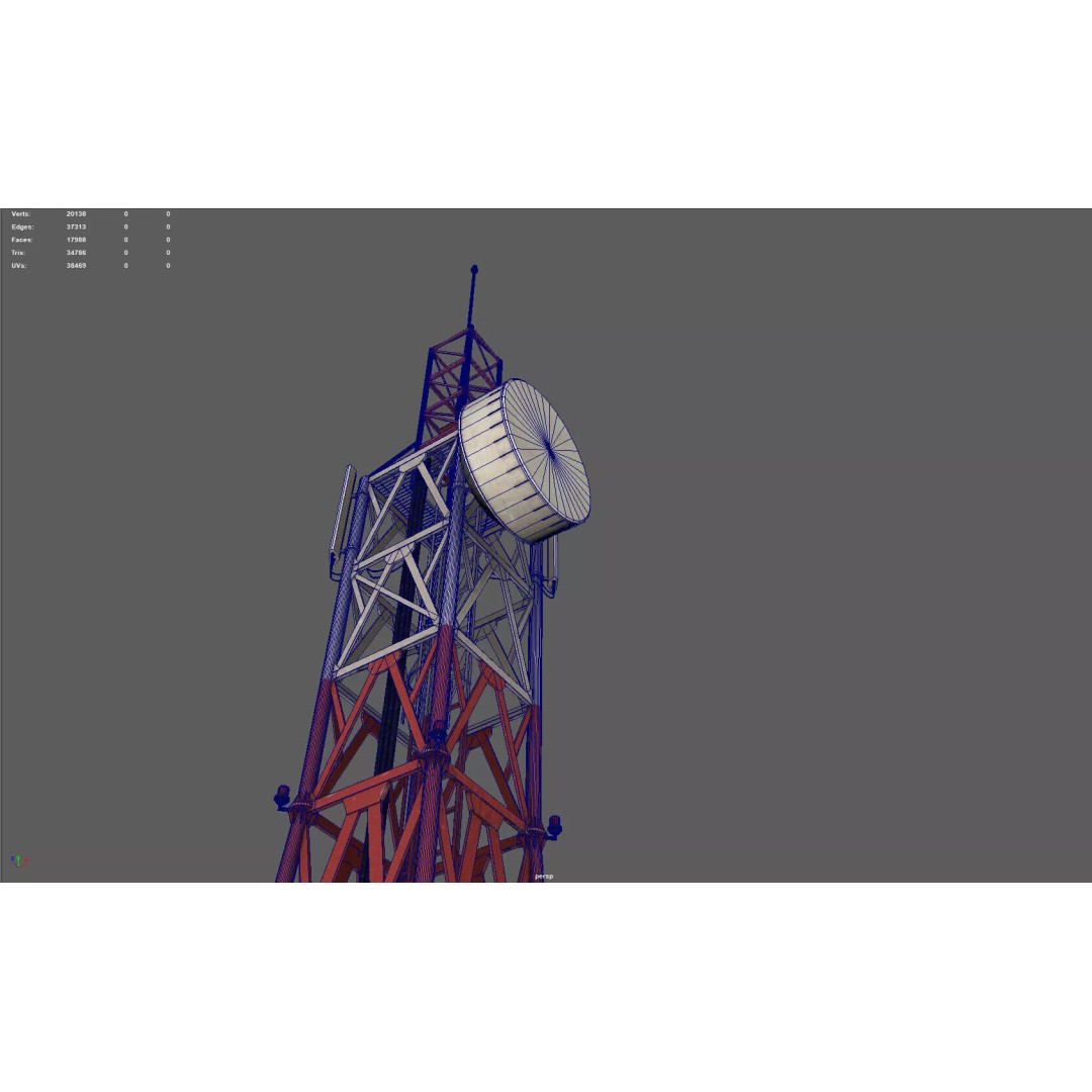 Radio Tower 3D Model – Low Poly Industrial Asset, PBR, FBX - View 4