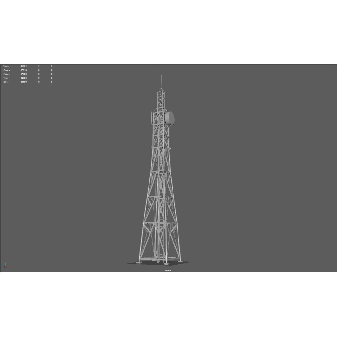Radio Tower 3D Model – Low Poly Industrial Asset, PBR, FBX - View 6