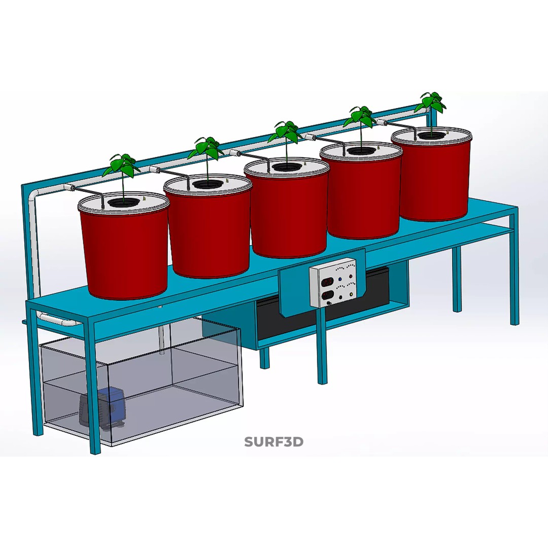 IoT Controlled Hydroponic Water Nutrient Delivery Dutch Bucket 3D Model – PBR Game Ready, FBX, OBJ