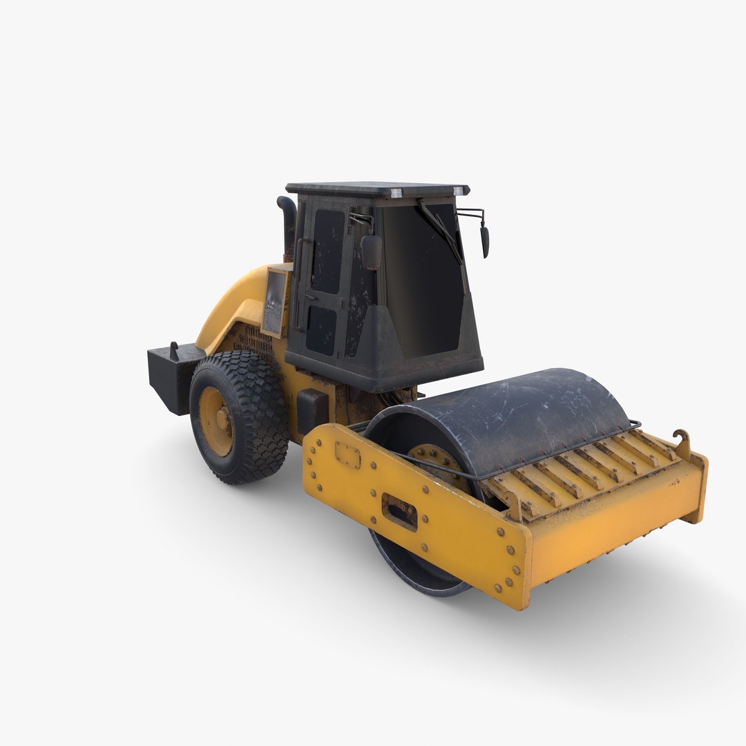 Road Roller 3D Model – Low Poly Industrial Machine, PBR Textures - View 11