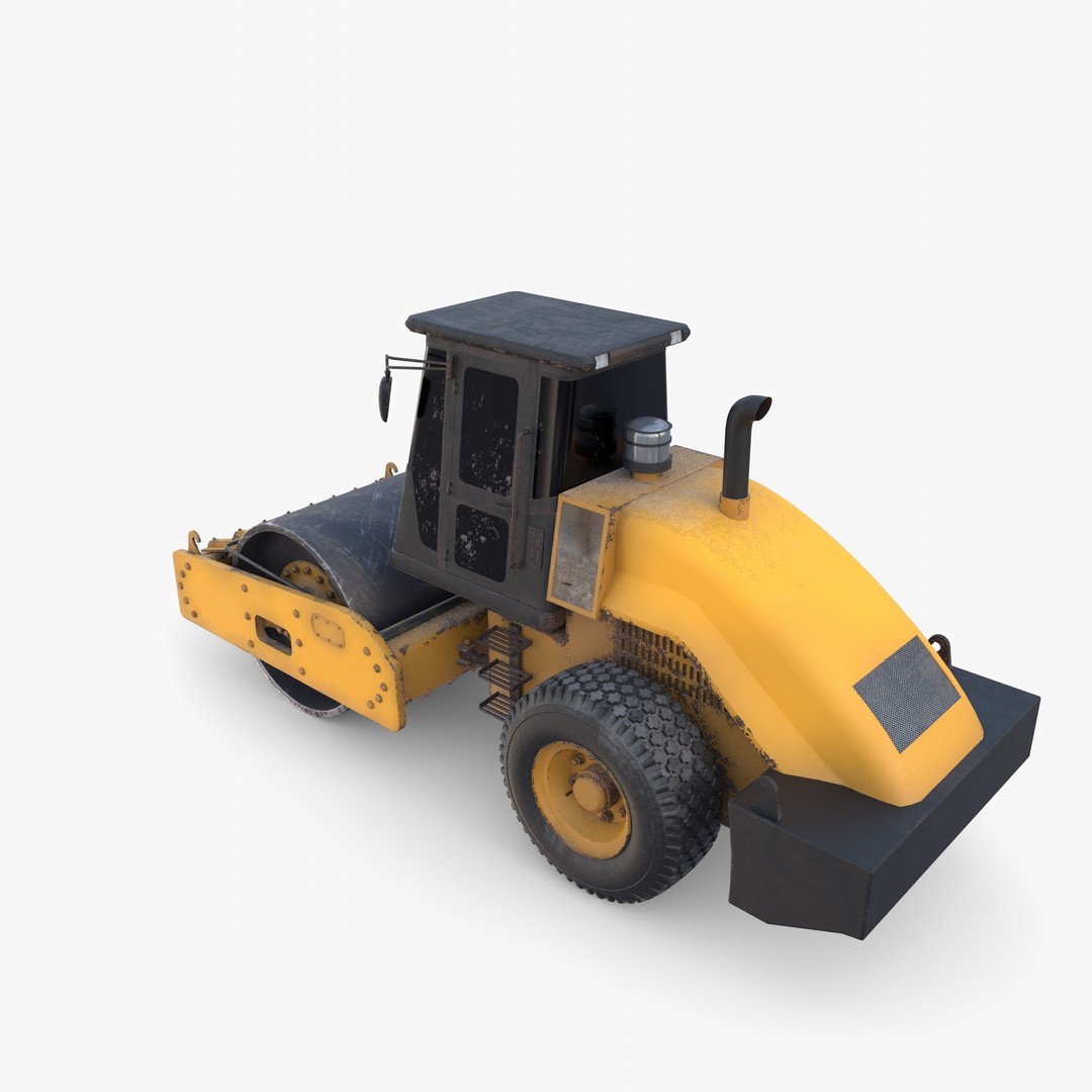 Road Roller 3D Model – Low Poly Industrial Machine, PBR Textures - View 12