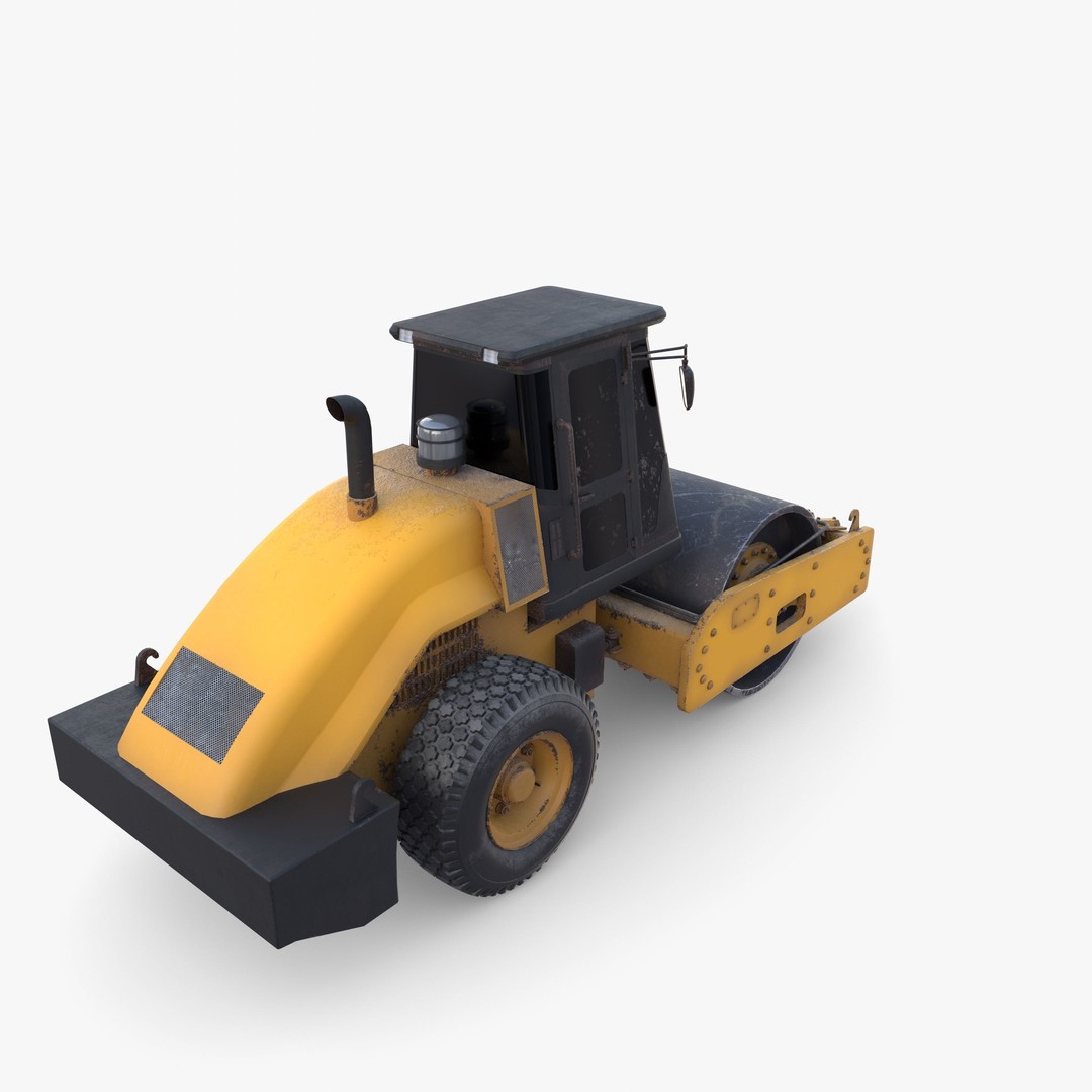 Road Roller 3D Model – Low Poly Industrial Machine, PBR Textures - View 13