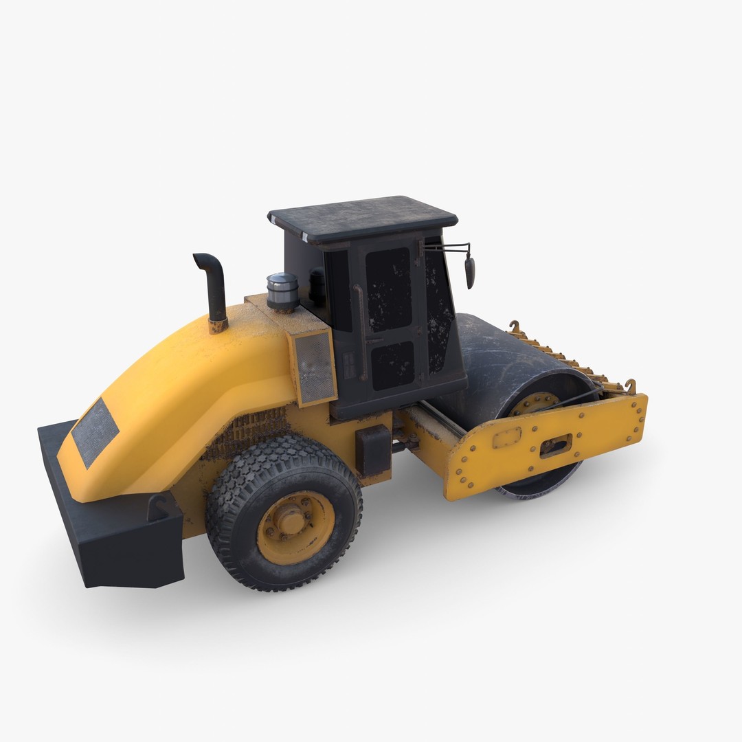 Road Roller 3D Model – Low Poly Industrial Machine, PBR Textures - View 14