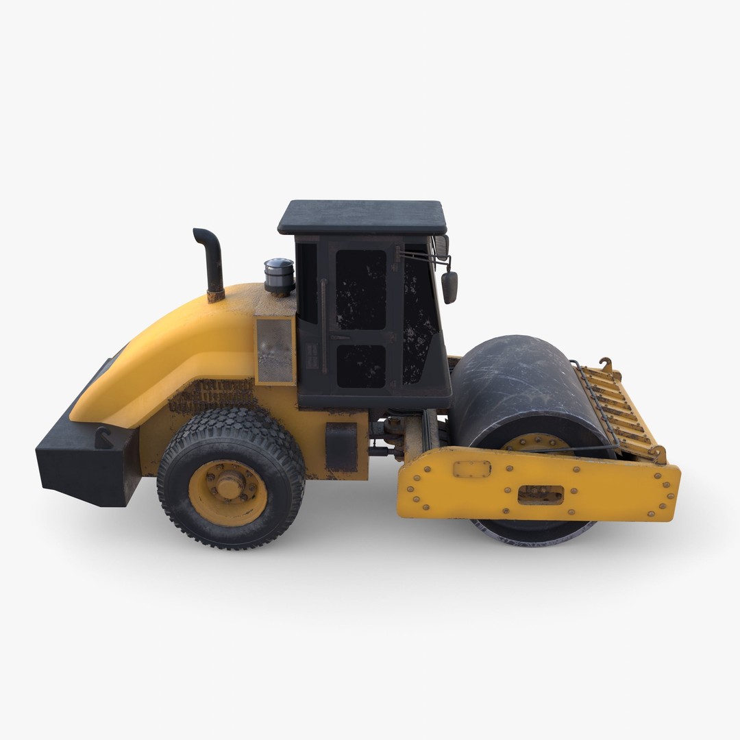 Road Roller 3D Model – Low Poly Industrial Machine, PBR Textures - View 15