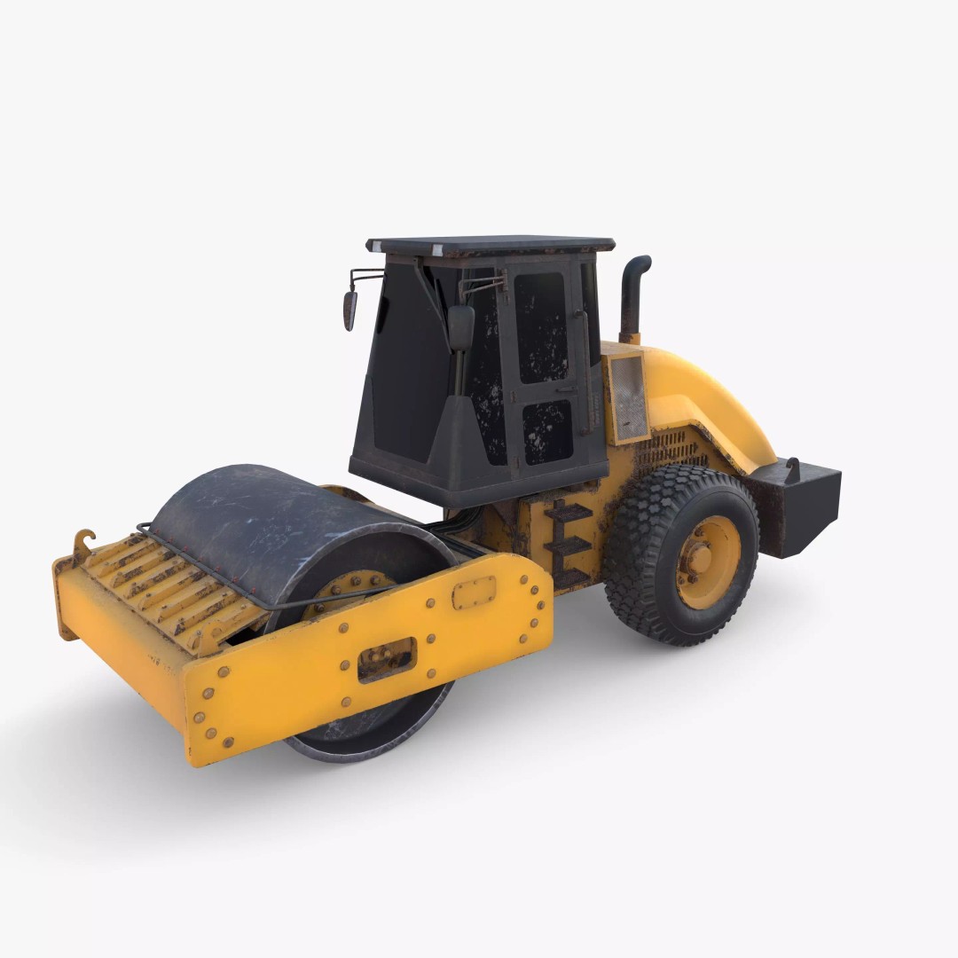 Road Roller 3D Model – Low Poly Industrial Machine, PBR Textures - View 2