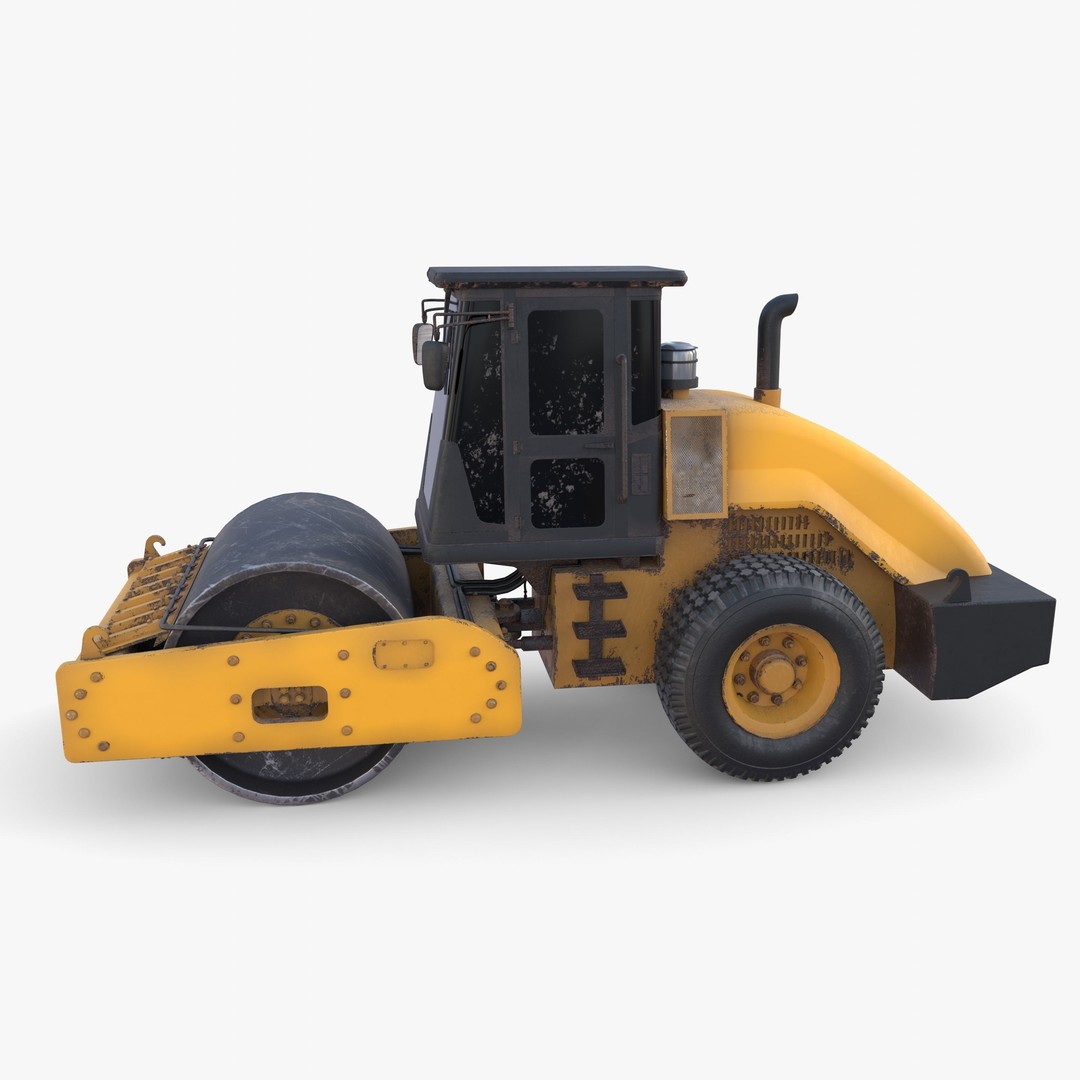 Road Roller 3D Model – Low Poly Industrial Machine, PBR Textures - View 3