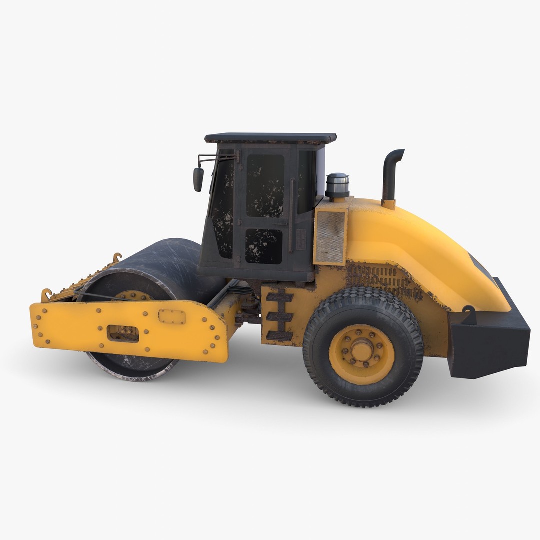 Road Roller 3D Model – Low Poly Industrial Machine, PBR Textures - View 4