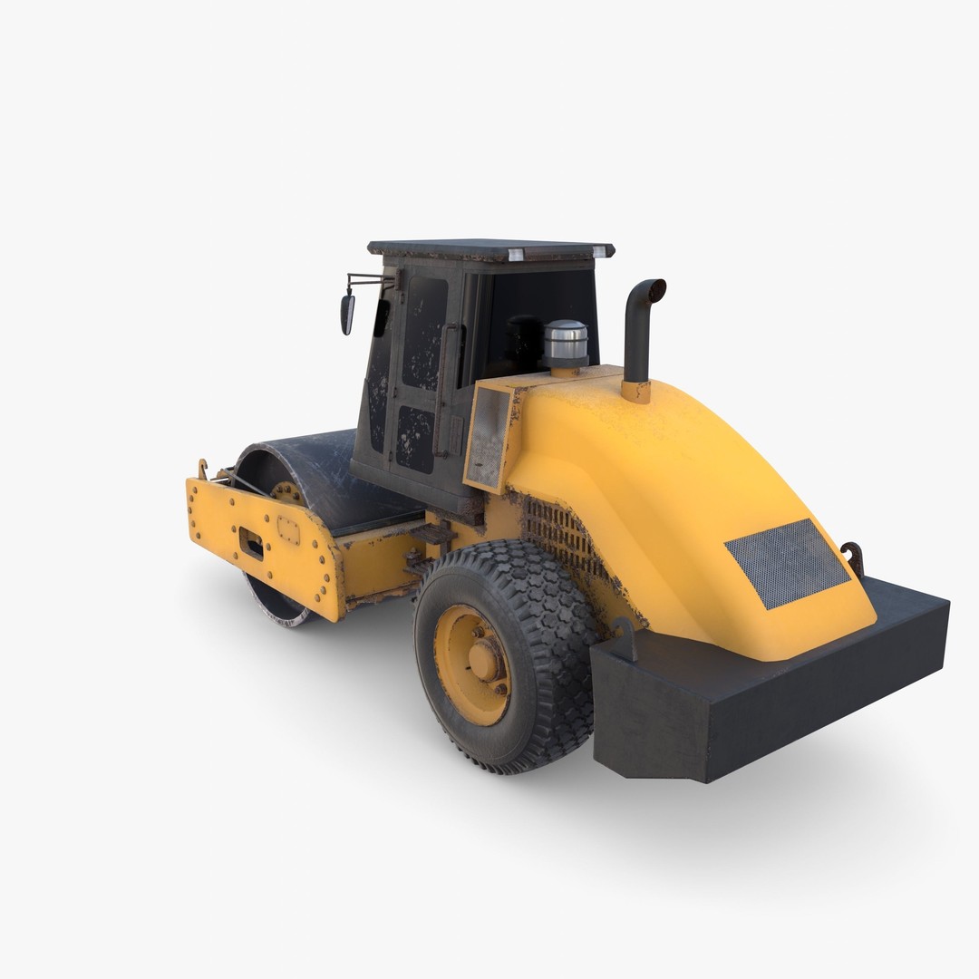 Road Roller 3D Model – Low Poly Industrial Machine, PBR Textures - View 6