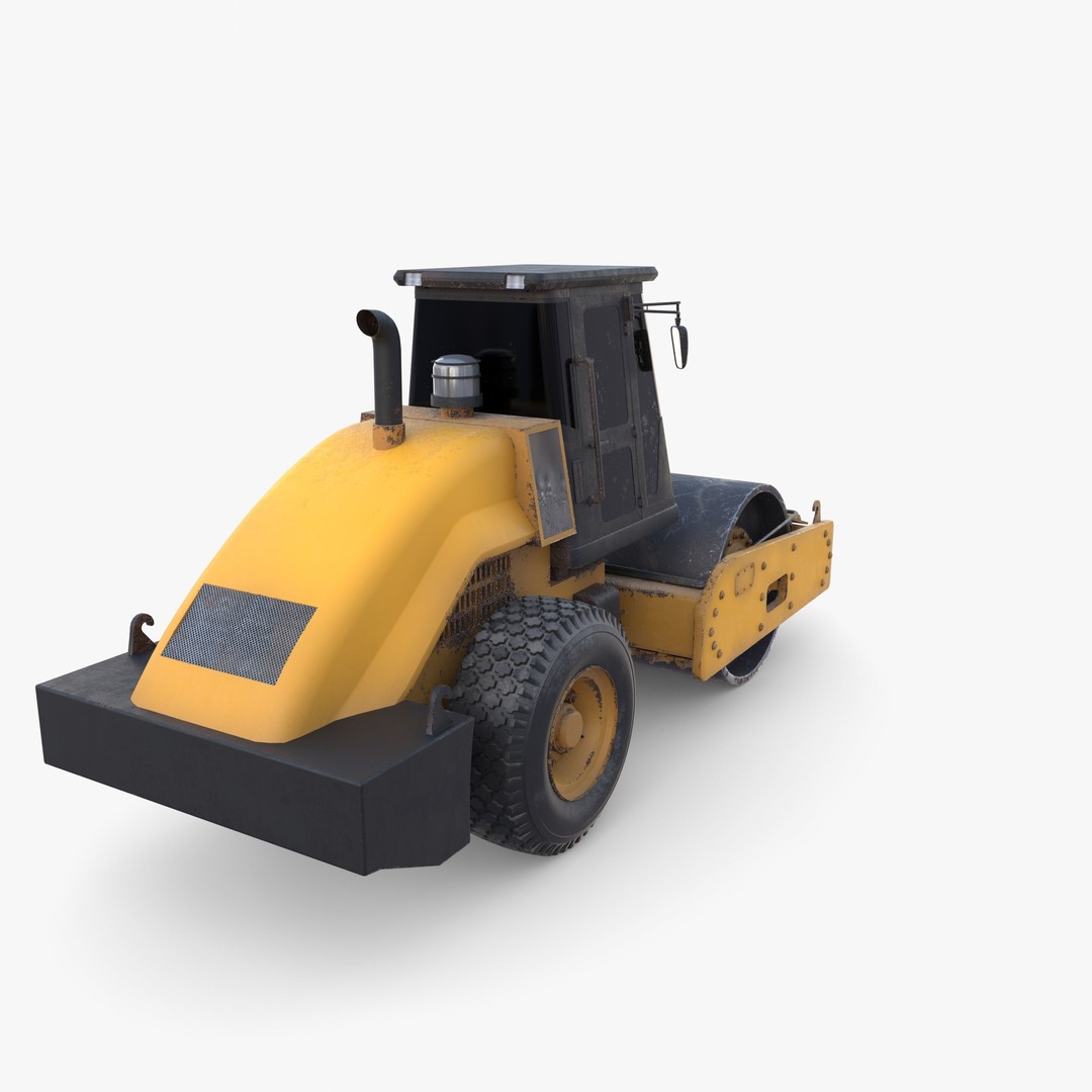 Road Roller 3D Model – Low Poly Industrial Machine, PBR Textures - View 8