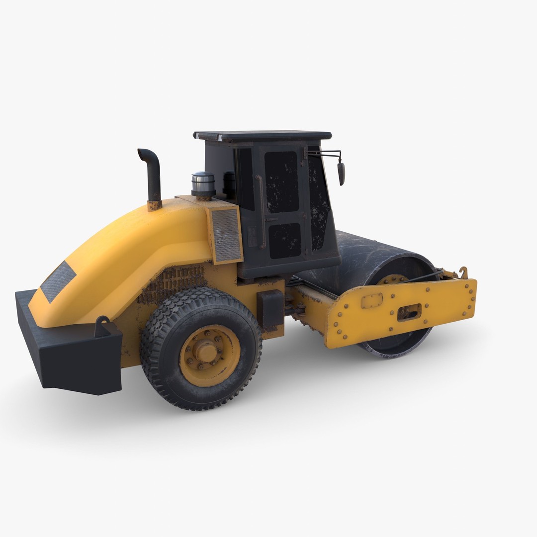 Road Roller 3D Model – Low Poly Industrial Machine, PBR Textures - View 9