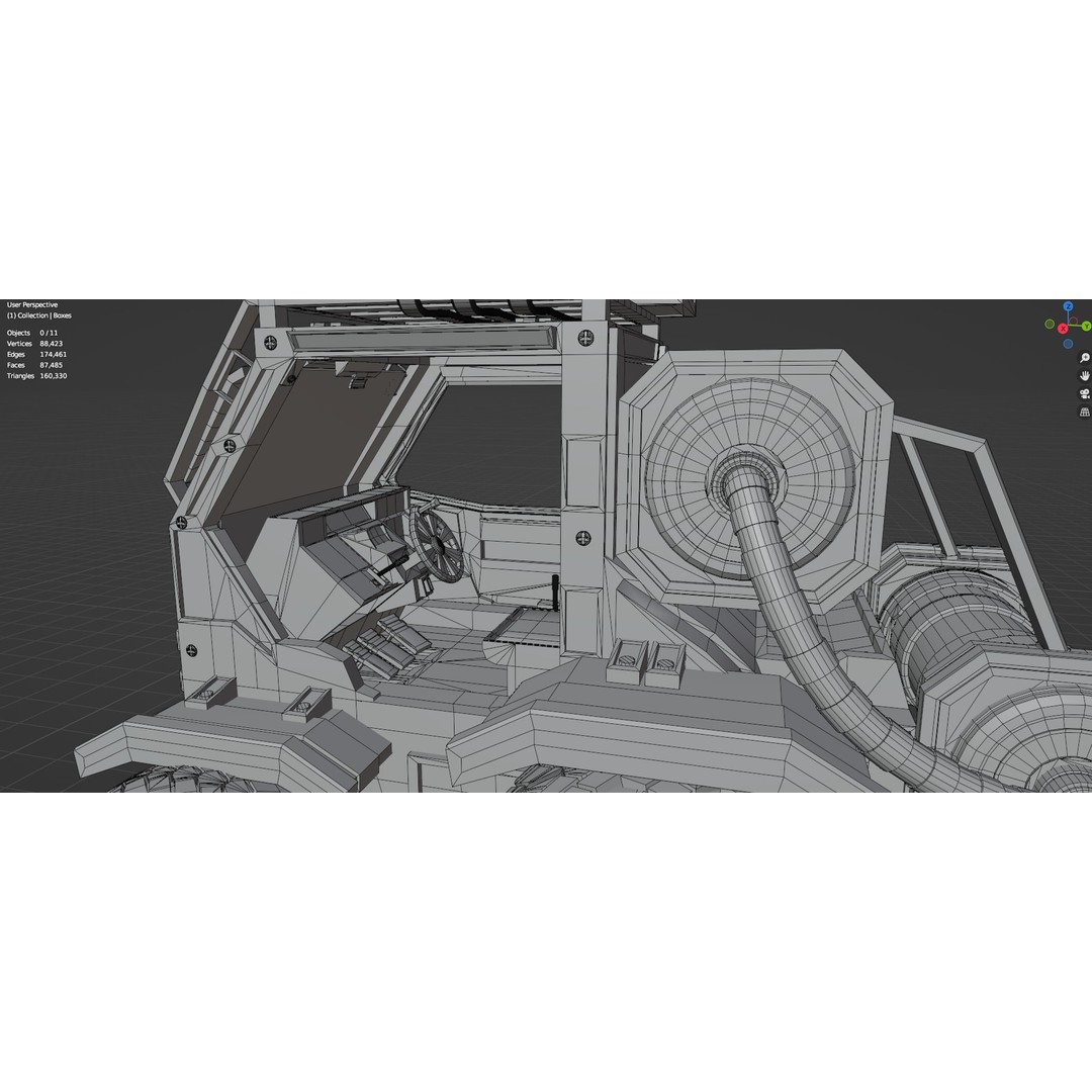 Industrial Machinery Vehicle 3D Model – Untextured Low-Poly Asset, FBX, OBJ - View 10