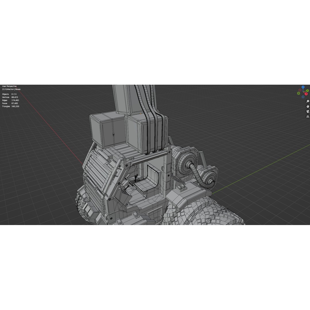 Industrial Machinery Vehicle 3D Model – Untextured Low-Poly Asset, FBX, OBJ - View 11