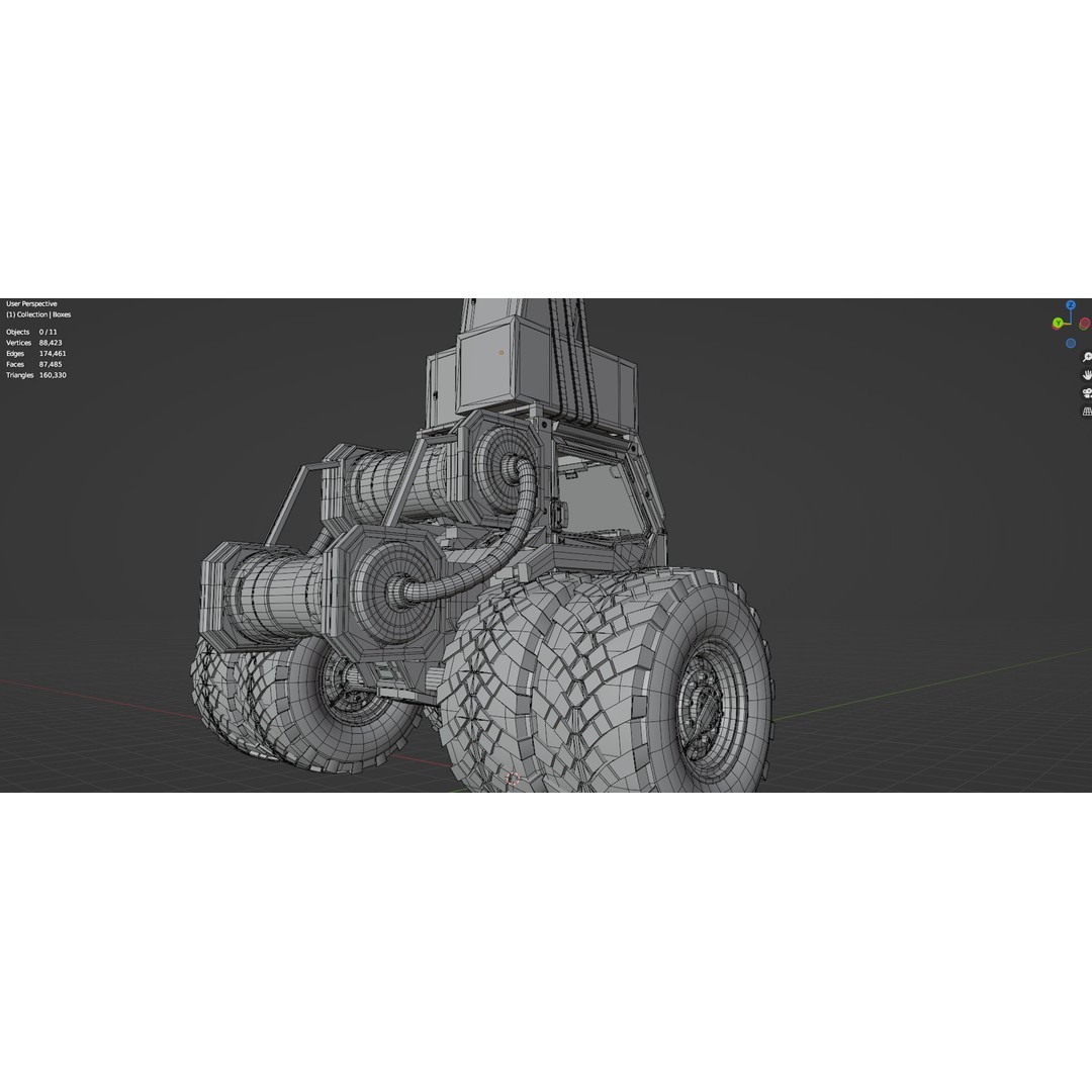 Industrial Machinery Vehicle 3D Model – Untextured Low-Poly Asset, FBX, OBJ - View 7