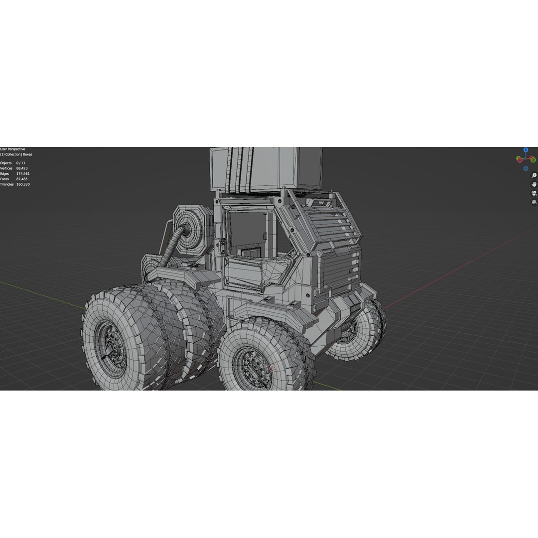 Industrial Machinery Vehicle 3D Model – Untextured Low-Poly Asset, FBX, OBJ - View 8