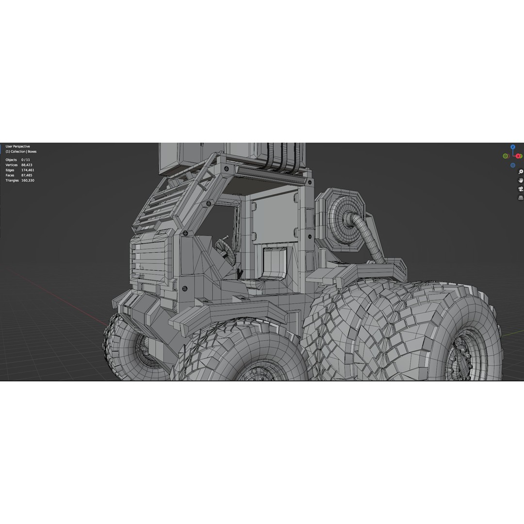 Industrial Machinery Vehicle 3D Model – Untextured Low-Poly Asset, FBX, OBJ - View 9