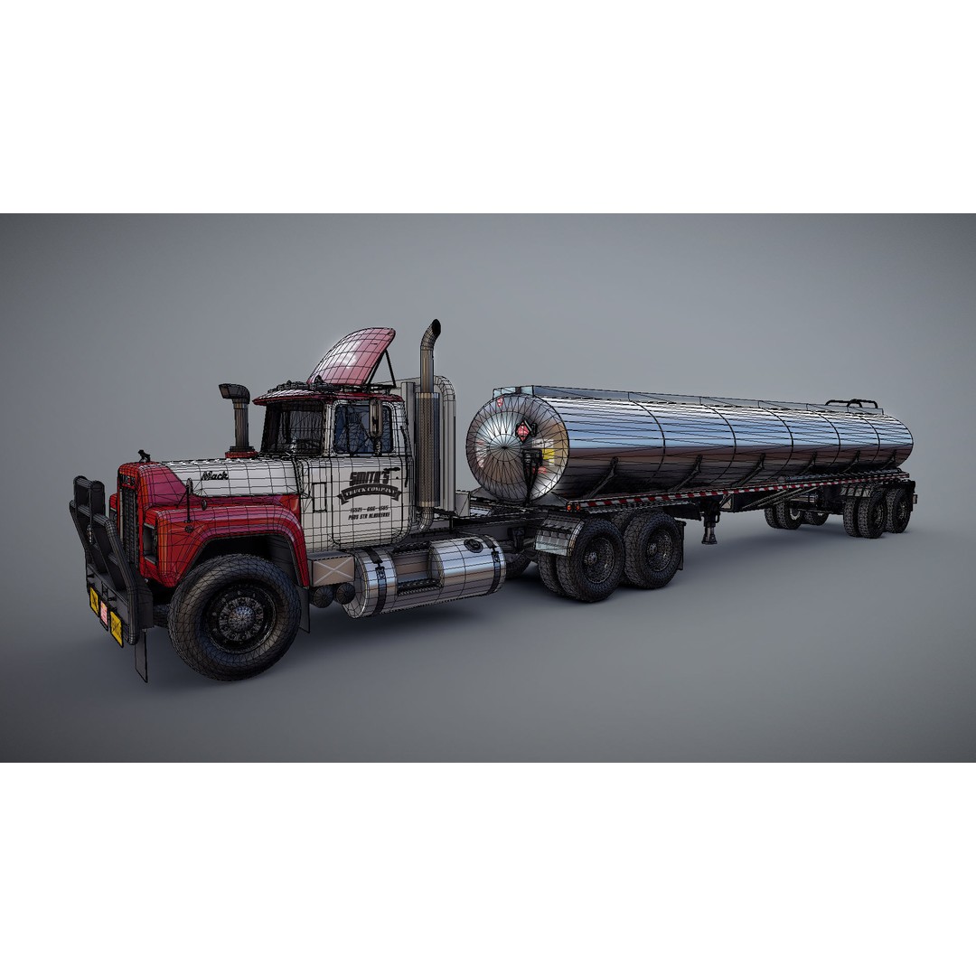 Vintage American Tanker Truck 3D Model – Low Poly Game Asset, FBX - View 29