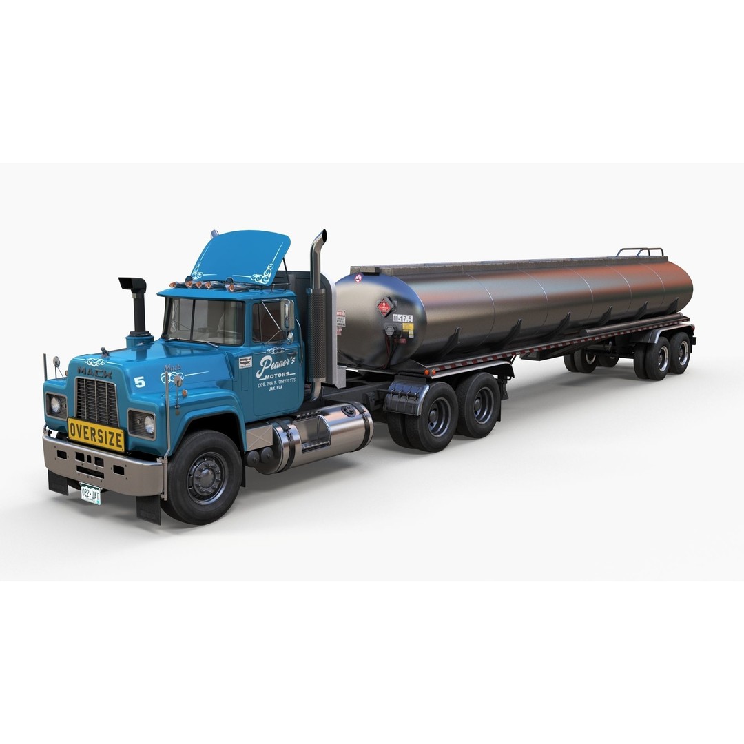 Vintage American Tanker Truck 3D Model – Low Poly Game Asset, FBX - View 3