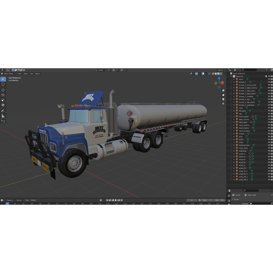 Vintage American Tanker Truck 3D Model – Low Poly Game Asset, FBX - View 43