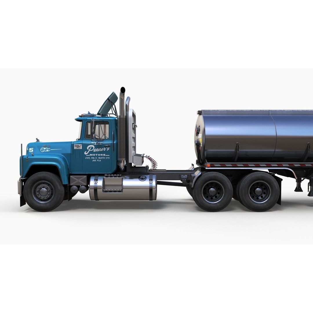 Vintage American Tanker Truck 3D Model – Low Poly Game Asset, FBX - View 9