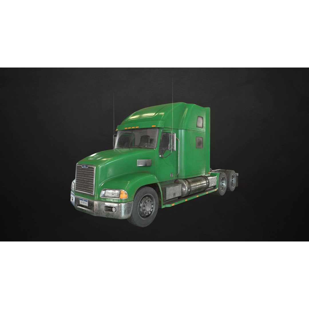 Green Semi Truck Tractor 3D Model – Low Poly Game Ready, FBX - View 2