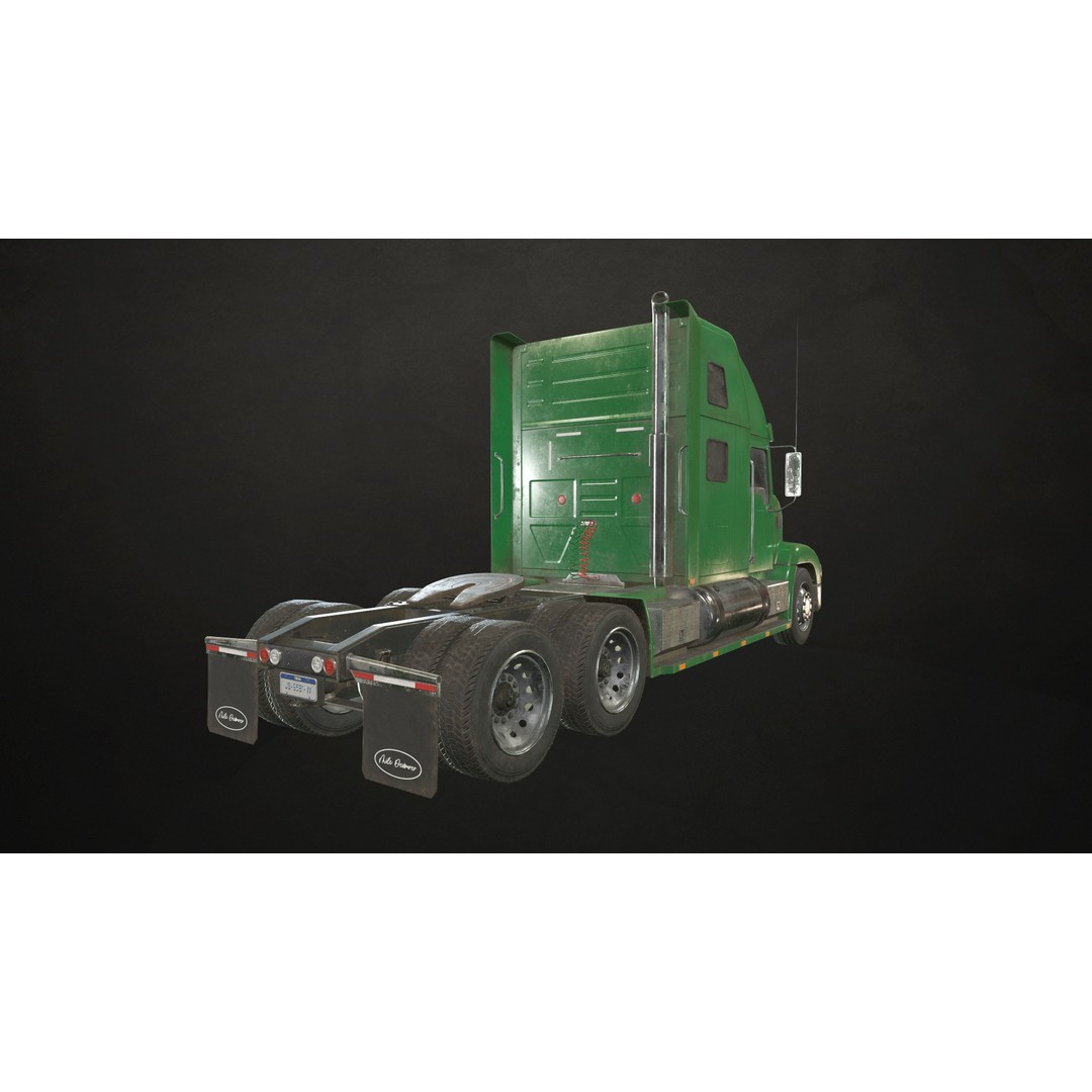 Green Semi Truck Tractor 3D Model – Low Poly Game Ready, FBX - View 3