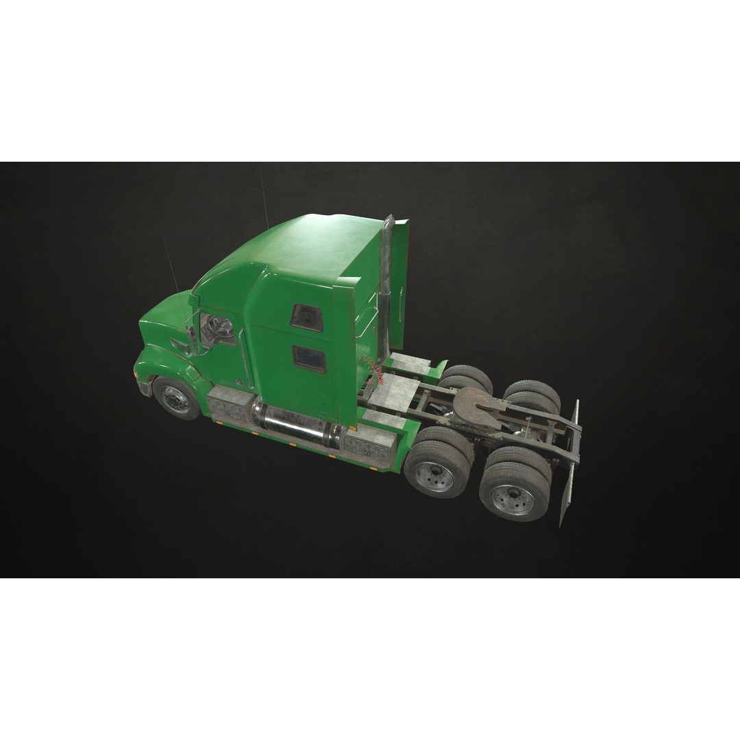 Green Semi Truck Tractor 3D Model – Low Poly Game Ready, FBX - View 4