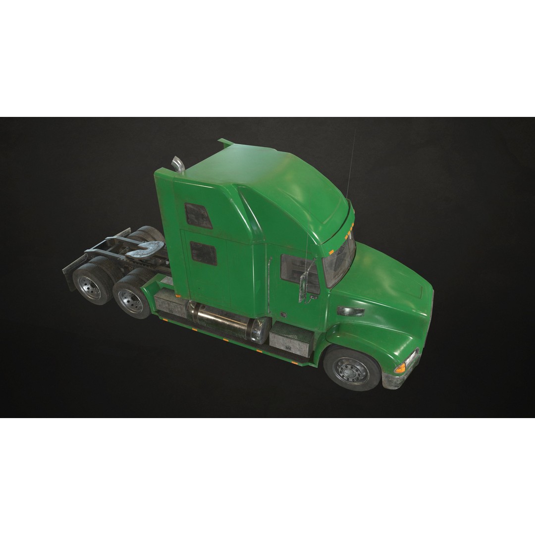 Green Semi Truck Tractor 3D Model – Low Poly Game Ready, FBX - View 5