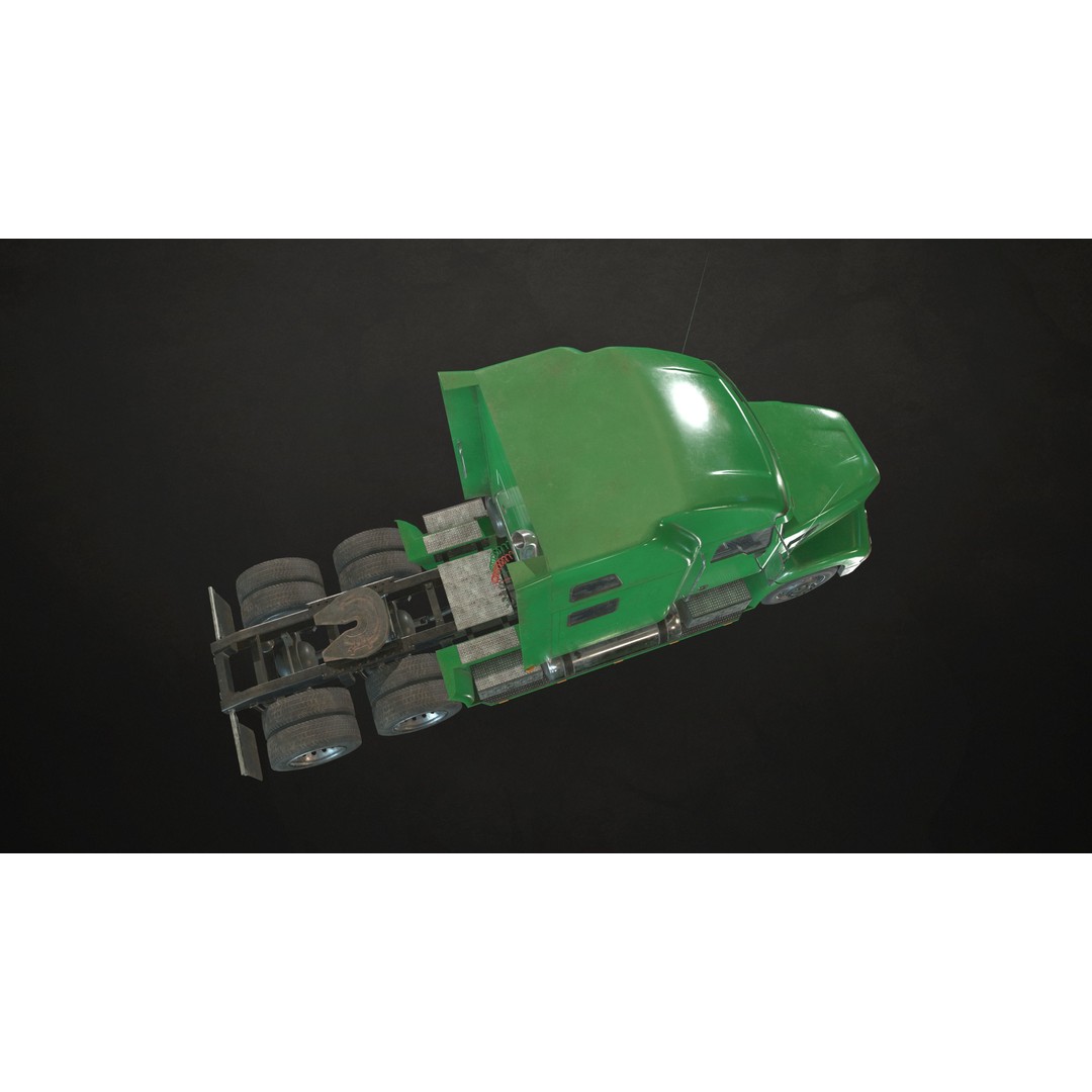 Green Semi Truck Tractor 3D Model – Low Poly Game Ready, FBX - View 6