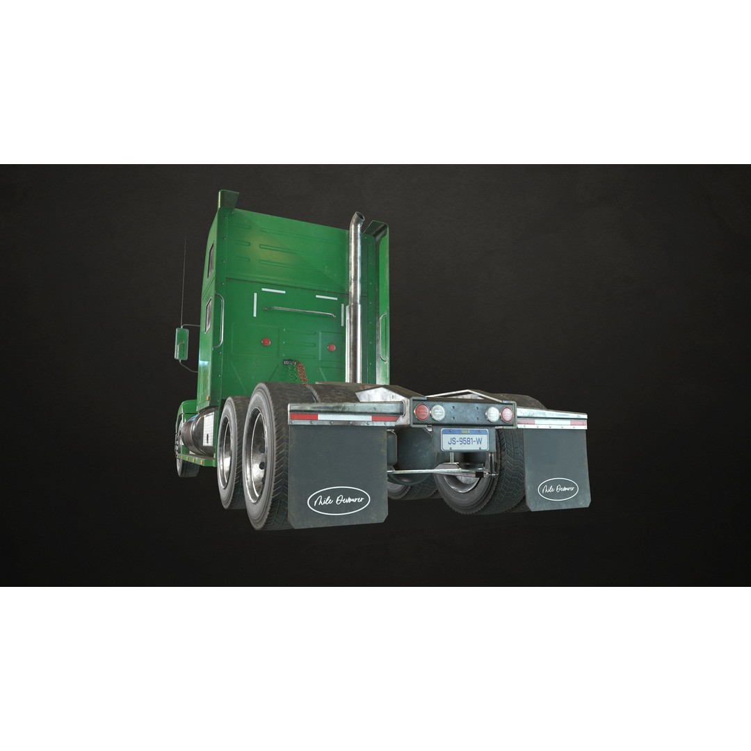 Green Semi Truck Tractor 3D Model – Low Poly Game Ready, FBX - View 7