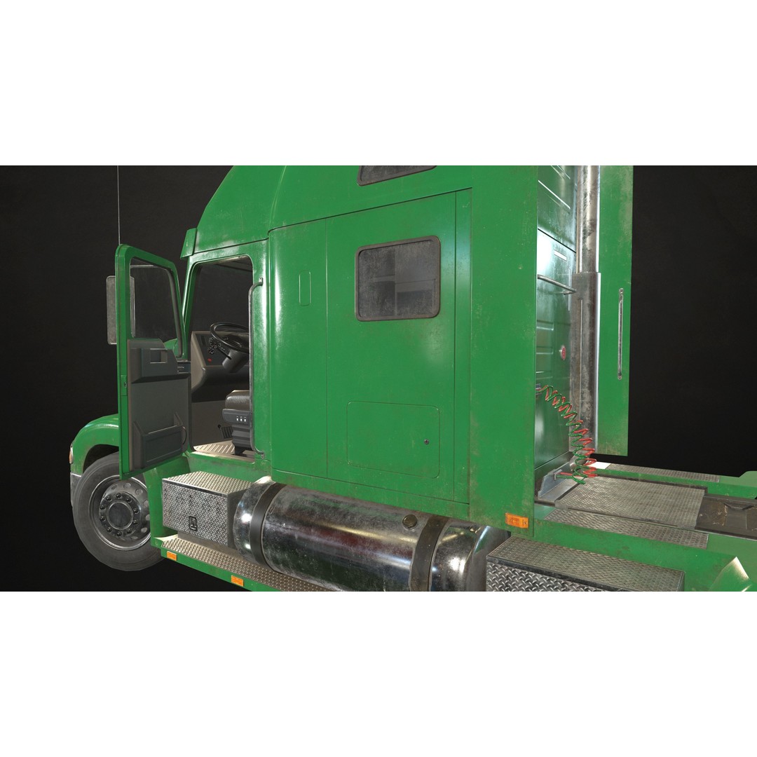 Green Semi Truck Tractor 3D Model – Low Poly Game Ready, FBX - View 8