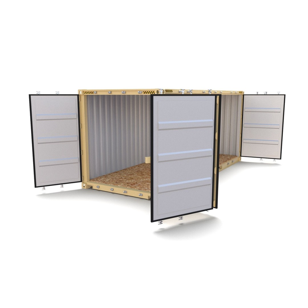 20ft Shipping Container 3D Model – Open Style, Game Ready Formats - View 12