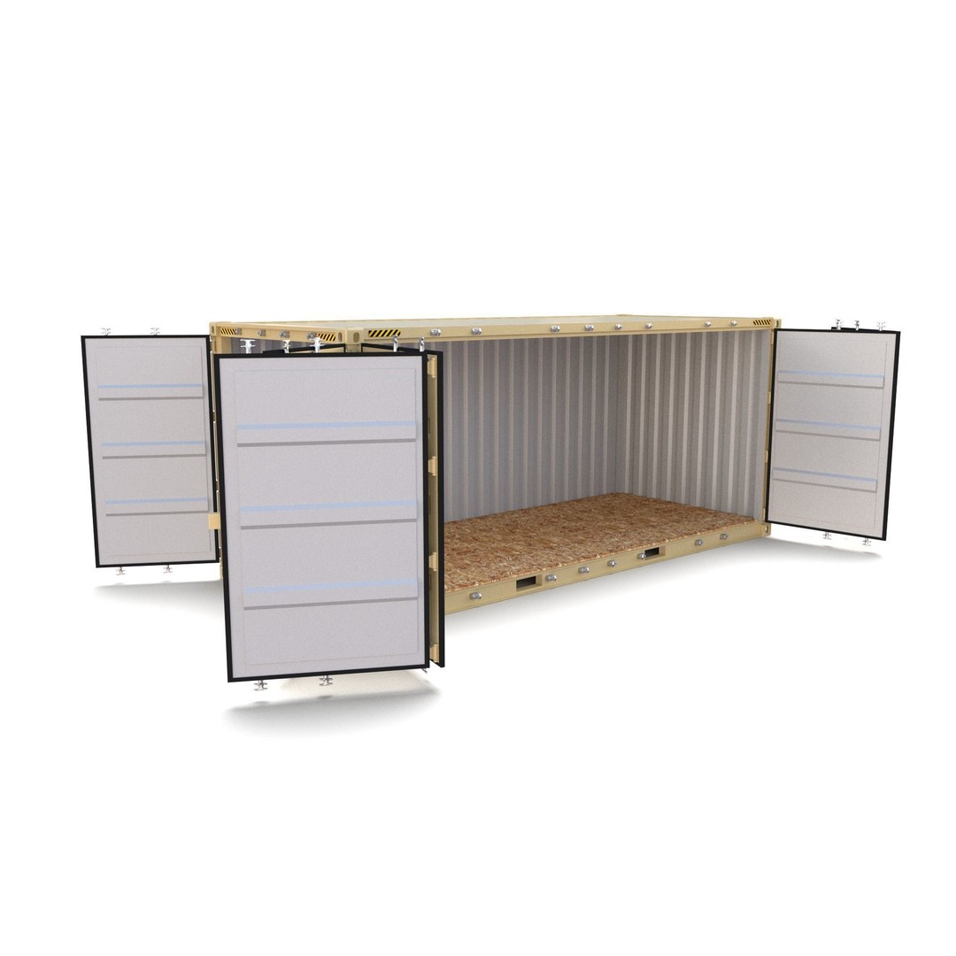 20ft Shipping Container 3D Model – Open Style, Game Ready Formats - View 9