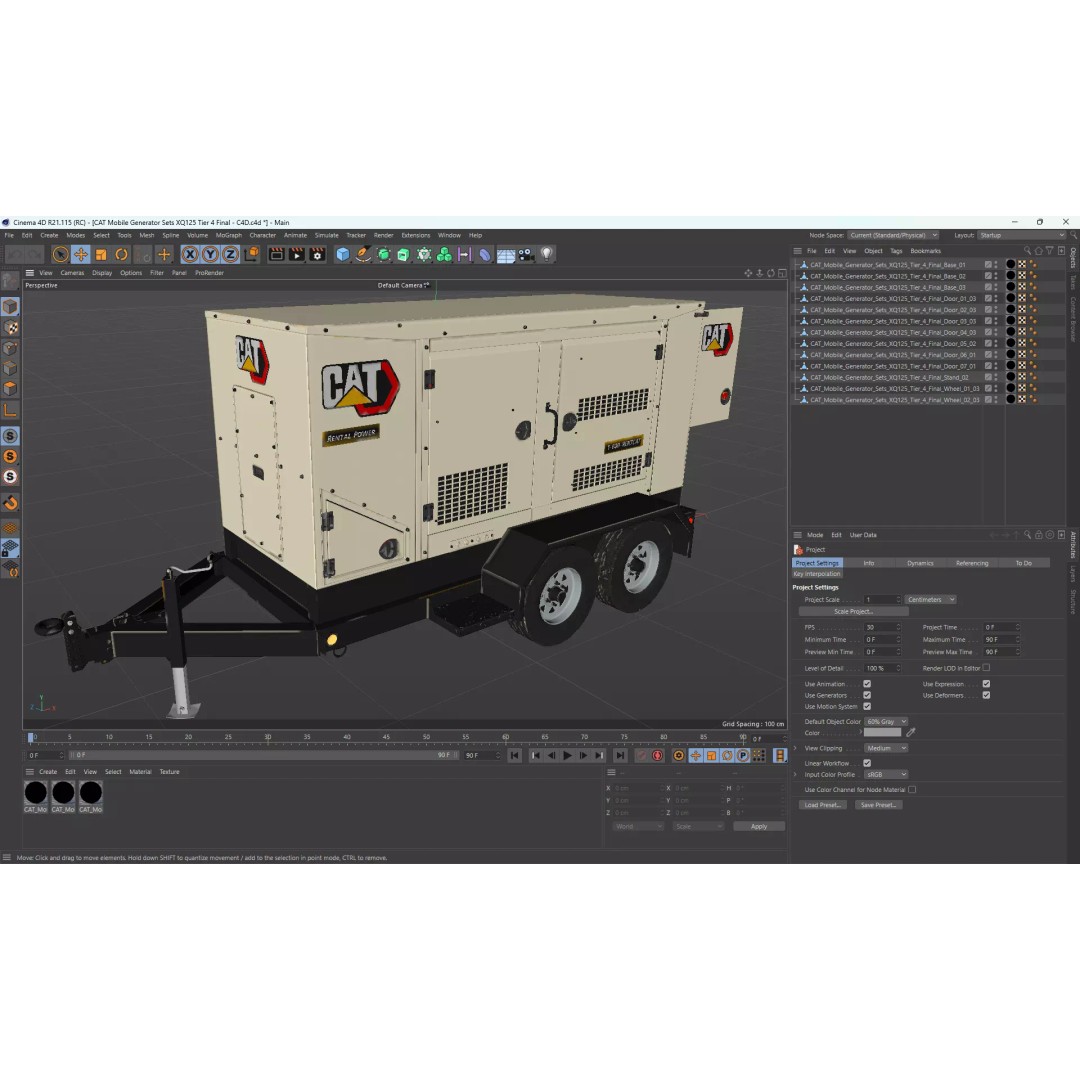 CAT Mobile Generator Sets XQ125 3D Model – High-Poly PBR Asset, FBX/OBJ - View 12