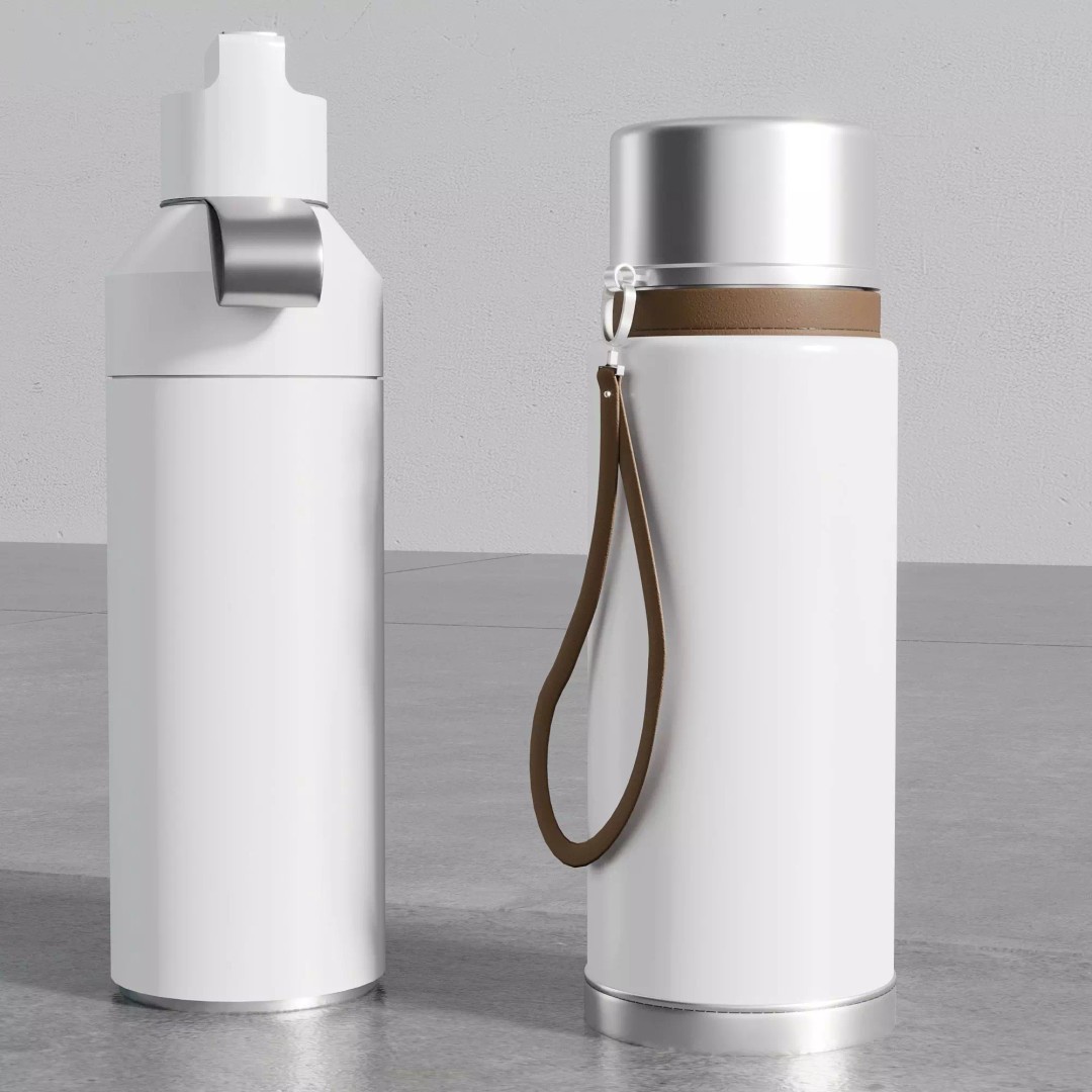 Water Bottle 3D Model – Modern Thermos Flask Set, FBX, PBR - View 7
