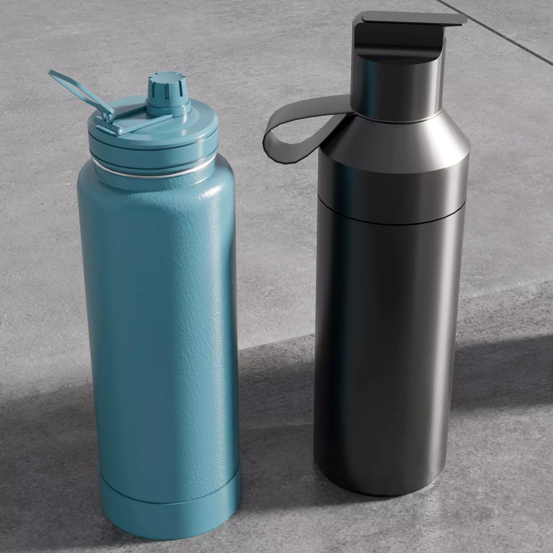 Water Bottle 3D Model – Modern Thermos Flask Set, FBX, PBR - View 8