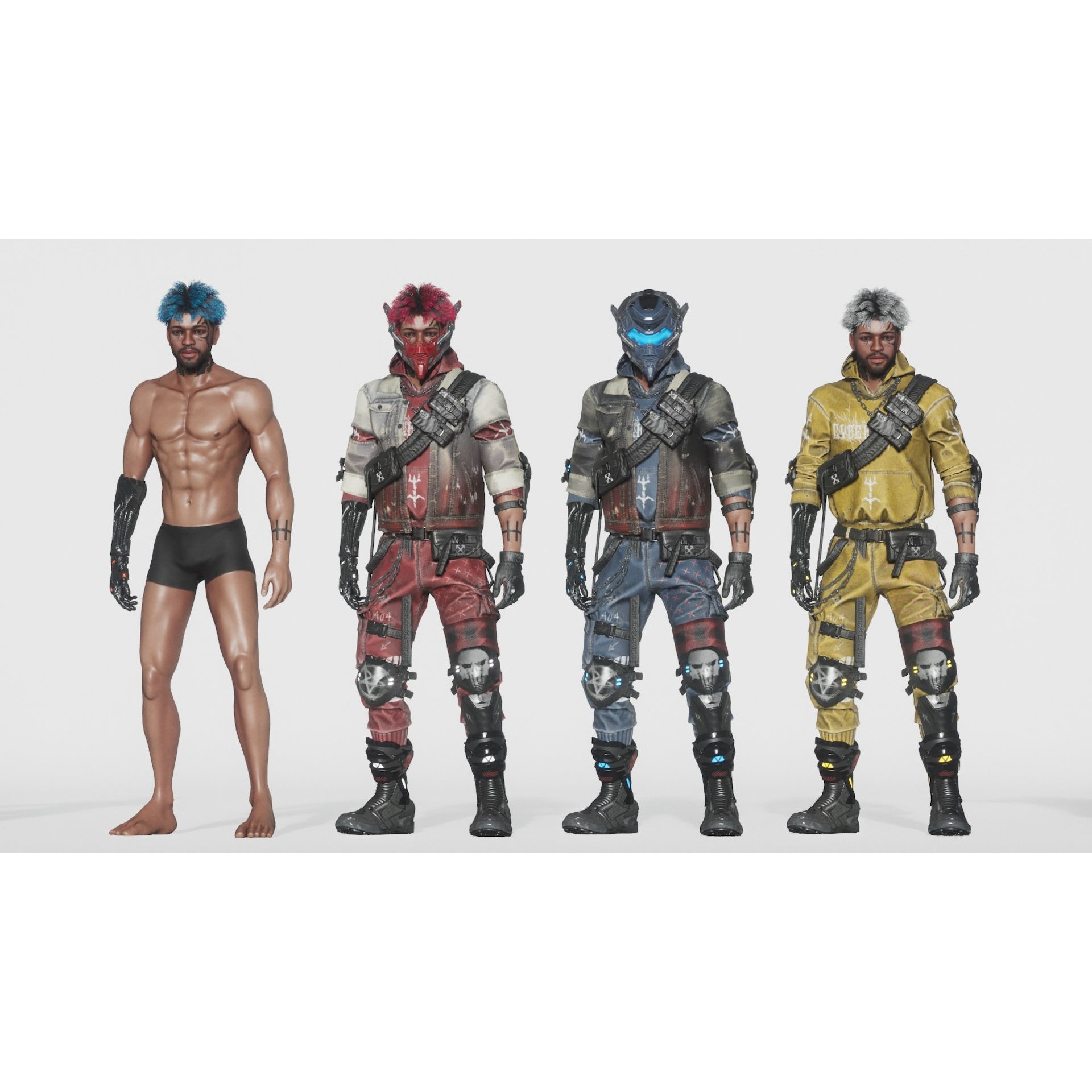 Cyberpunk Metalhead Character - Low-Poly Game-Ready 3D Model - View 10