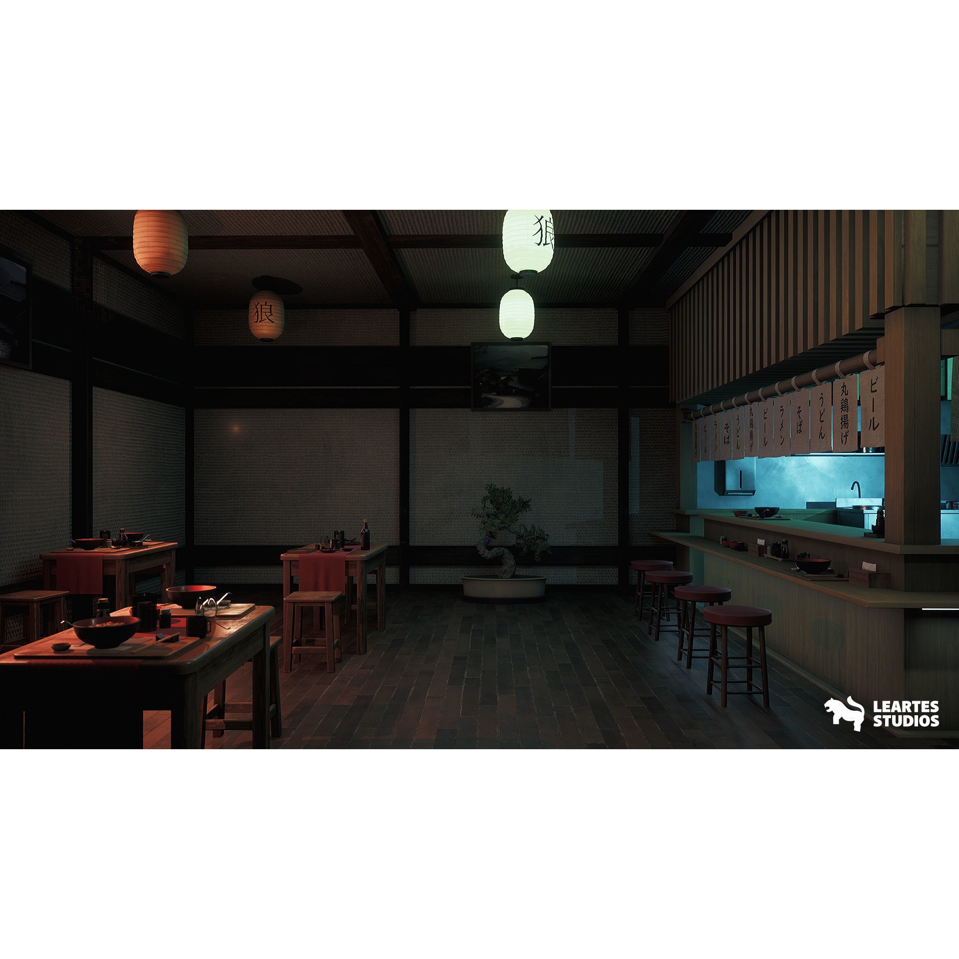 Ramen Restaurant Environment - Low-Poly Game-Ready 3D Model - View 12