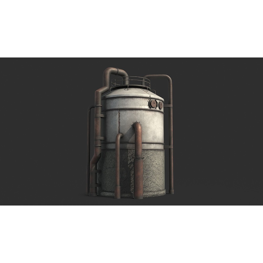 Rusty Industrial Tank 3D Model – Low Poly PBR Asset, FBX - View 3
