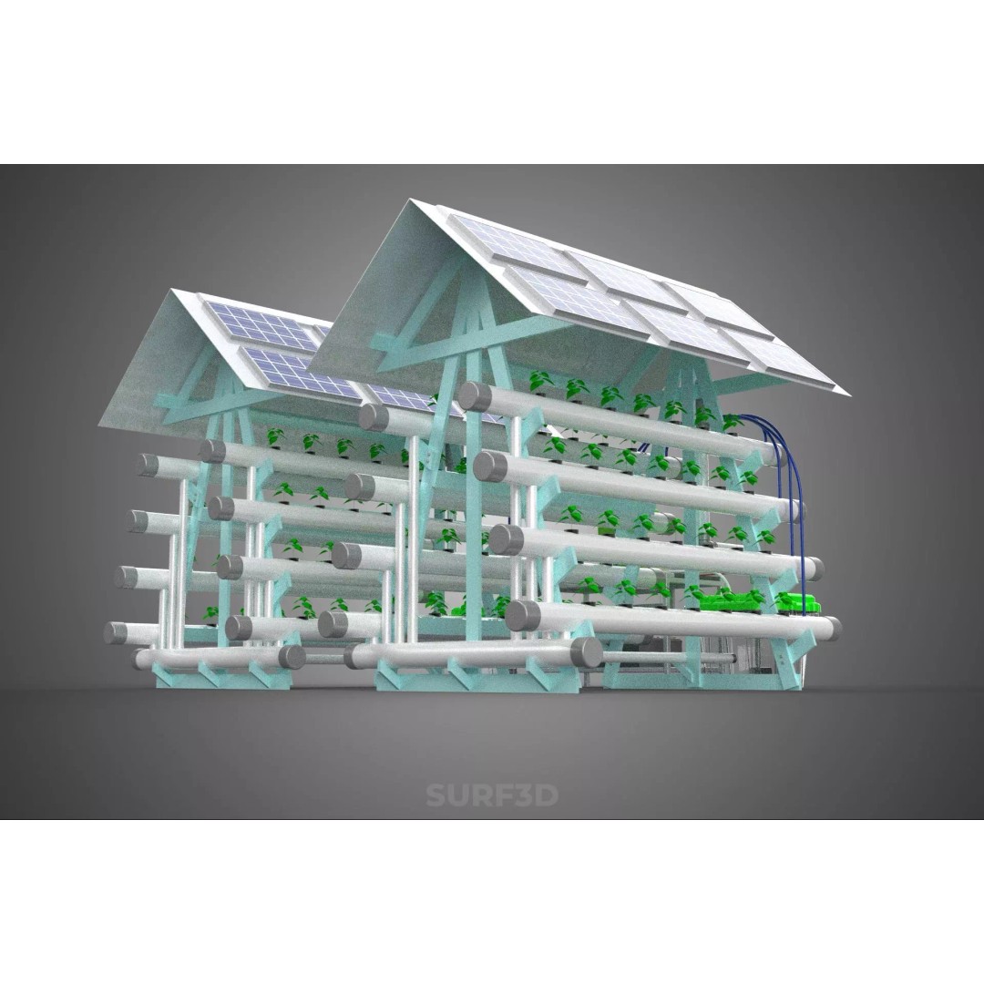 IoT Smart Hydroponic Solar Panel Power Farm 3D Model – PBR Game Asset, FBX, OBJ - View 20