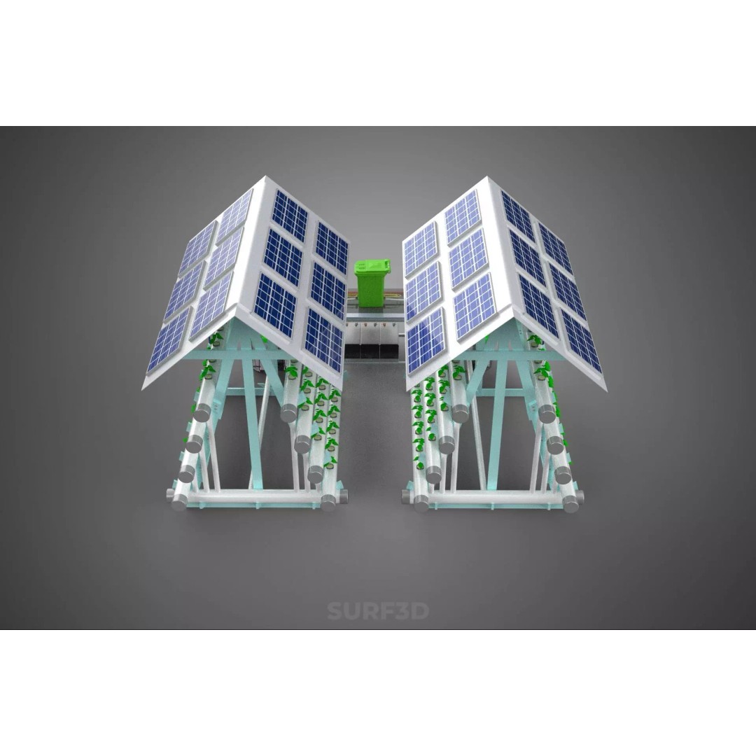 IoT Smart Hydroponic Solar Panel Power Farm 3D Model – PBR Game Asset, FBX, OBJ - View 3